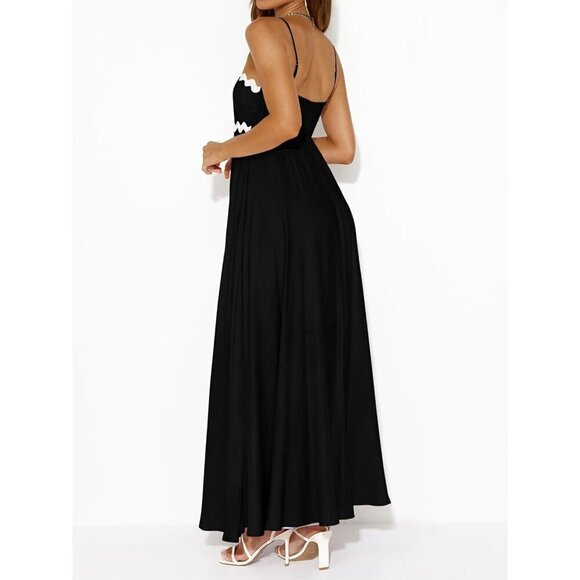 ✨Perttygarden Maxi Dresses Women Black Spaghetti Strap A Line Long Flowy Dress - Picture 4 of 6